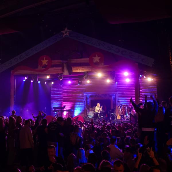 Evening show on a purple-lit stage